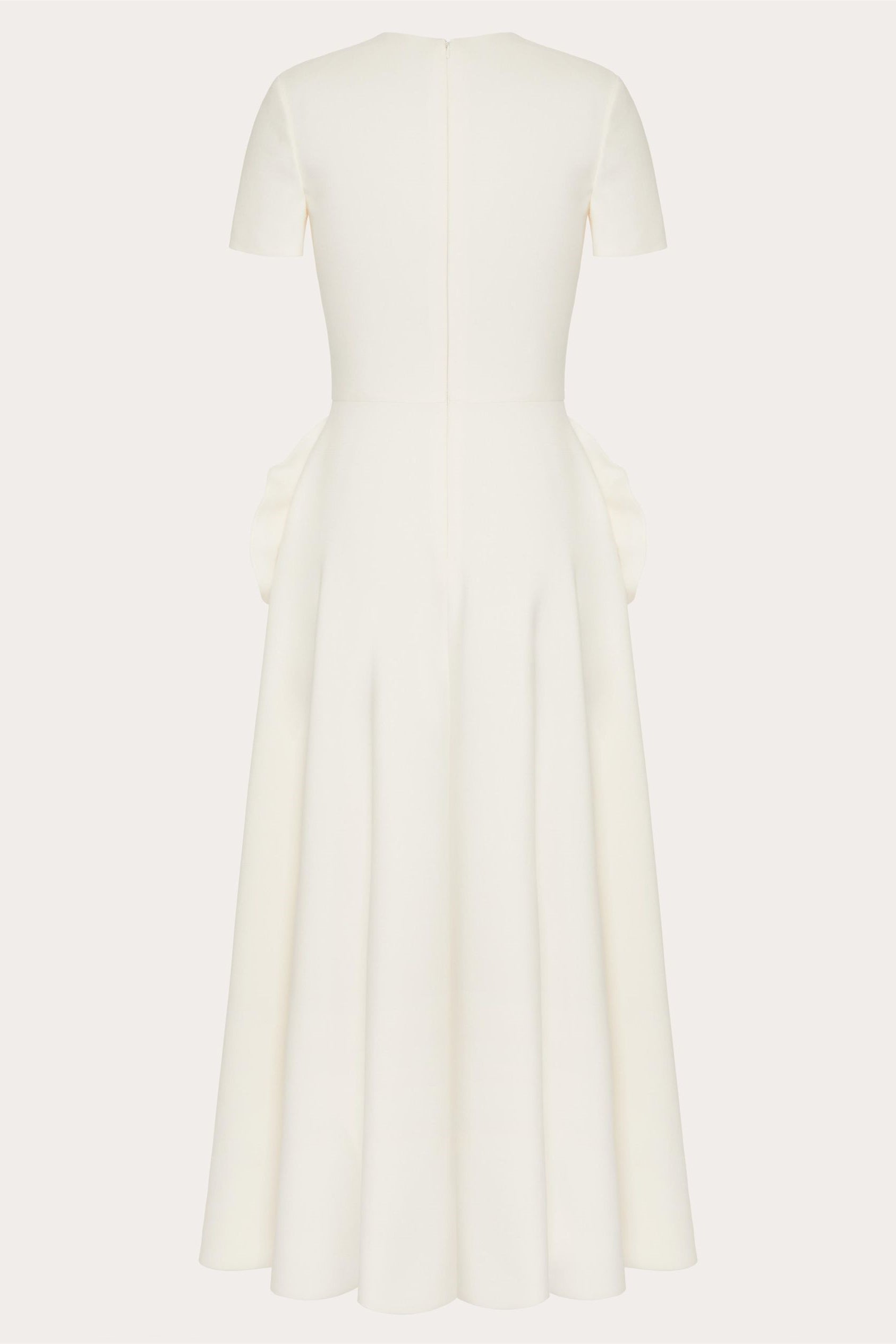 Crew Neck Short Sleeve 3D Floral Applique Structured A-Line Midi Dress