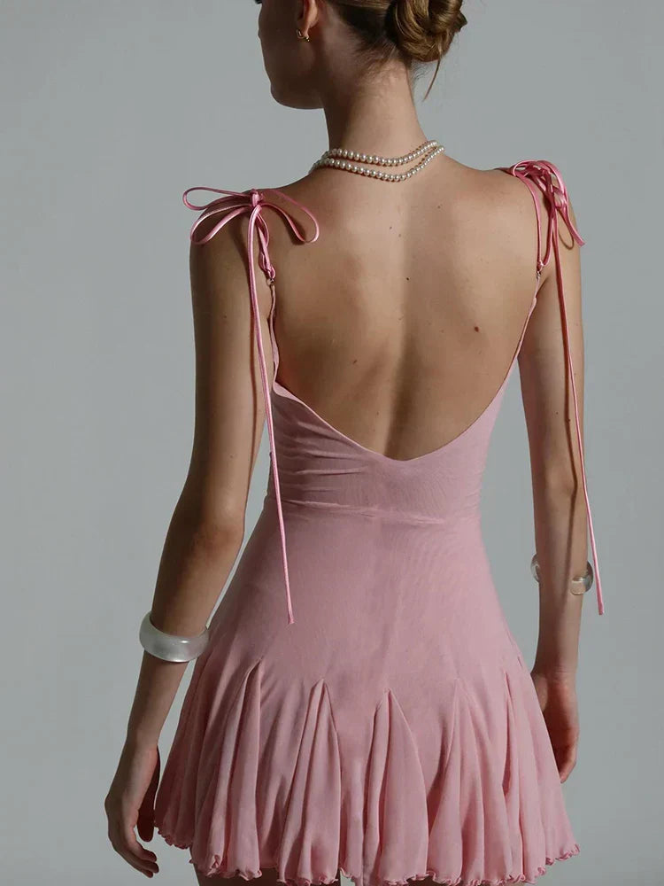 Lace Cup Underwire Spaghetti Strap Ruffled Lettuce Hem Mini Dress