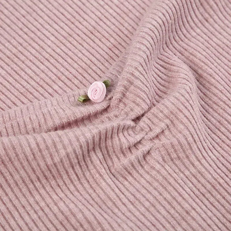 Square Neck Ruched Bust Rib Knit Long Sleeve Lettuce Hem Mini Dress