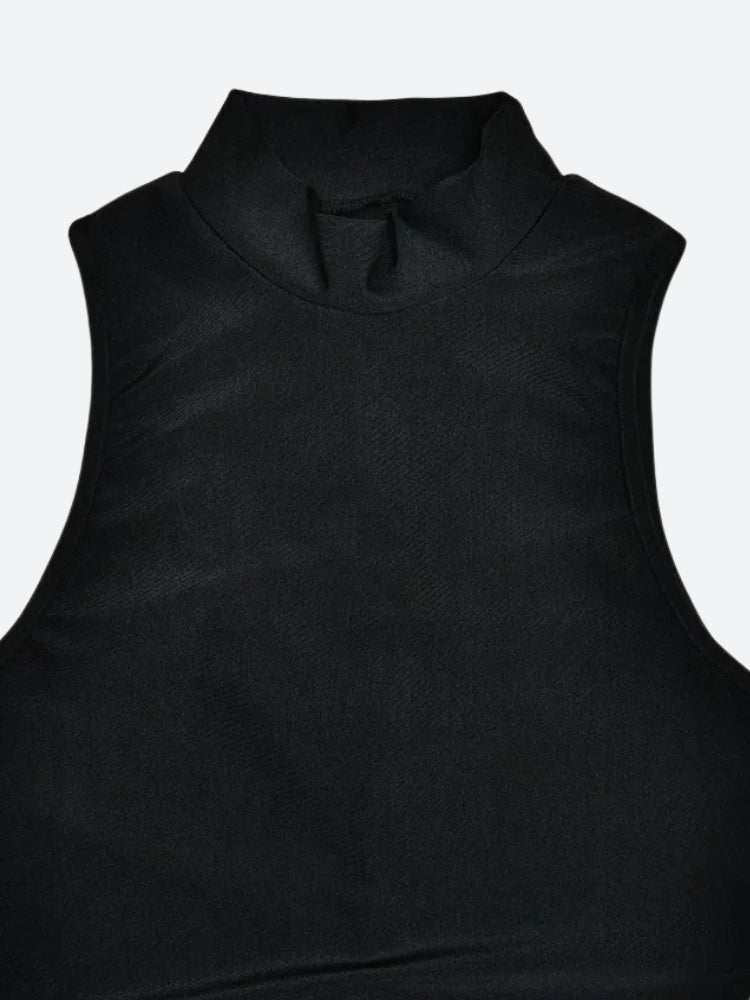 Mock Neck Side-Ruched Drape Sash Asymmetrical Hem Bodycon Mini Dress