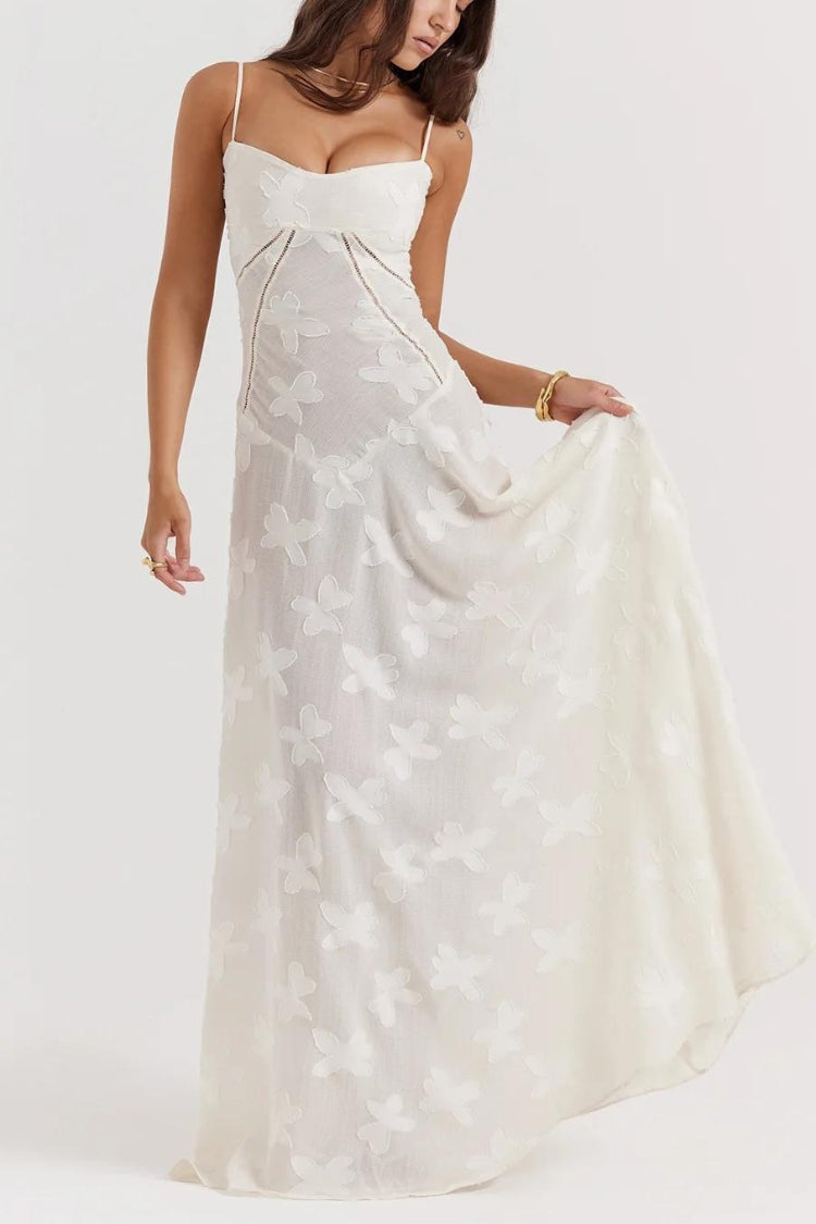 Floral Jacquard Spaghetti Strap Corset Panel Slip Maxi Dress