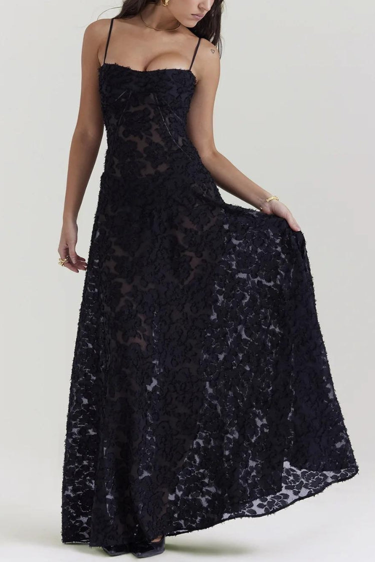 Floral Jacquard Spaghetti Strap Corset Panel Slip Maxi Dress