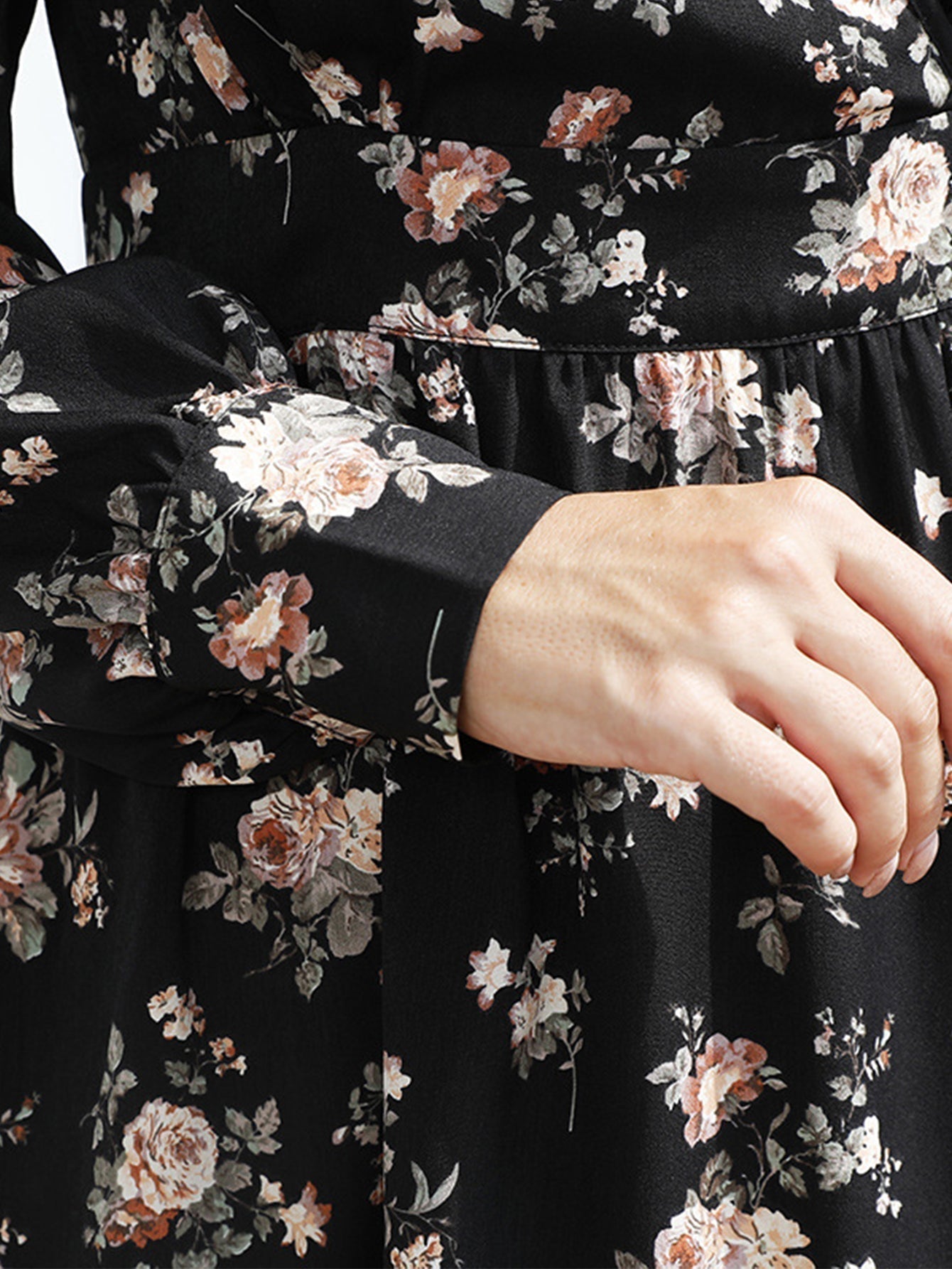 Floral Print Surplice Deep V-Neck Long Puff Sleeve Wrap Mini Dress