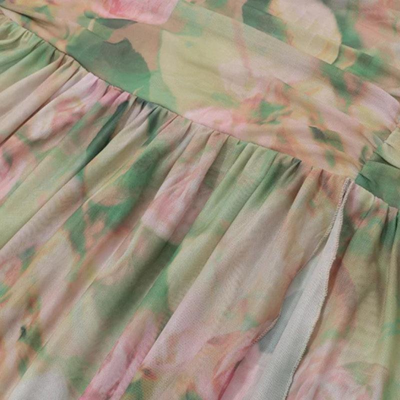 Floral Print Corset Halter Ruched High Slit Maxi Dress