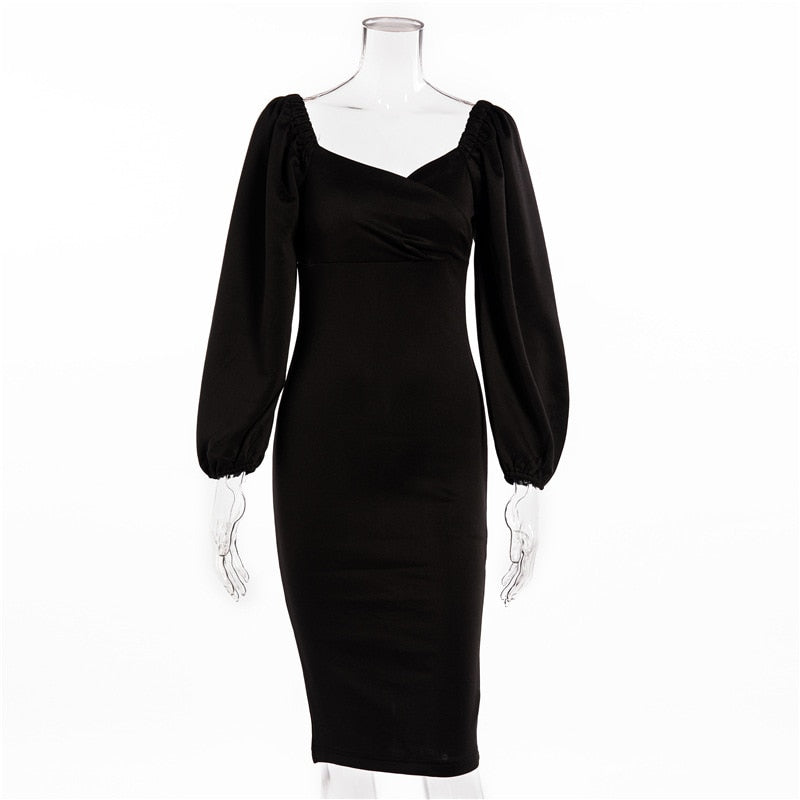 Wrap Bust Puff Sleeve Bodycon Mini Dress