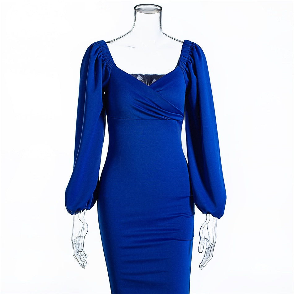 Wrap Bust Puff Sleeve Bodycon Mini Dress
