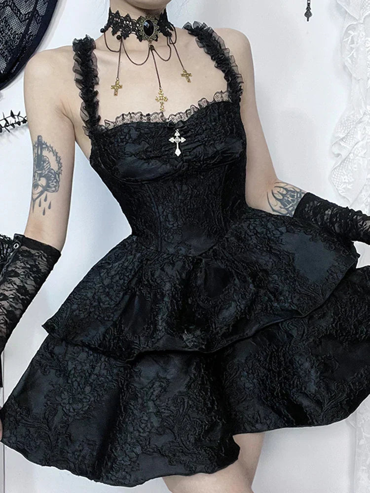 Jacquard Lace Tiered Sweetheart Suspender Mini Dress