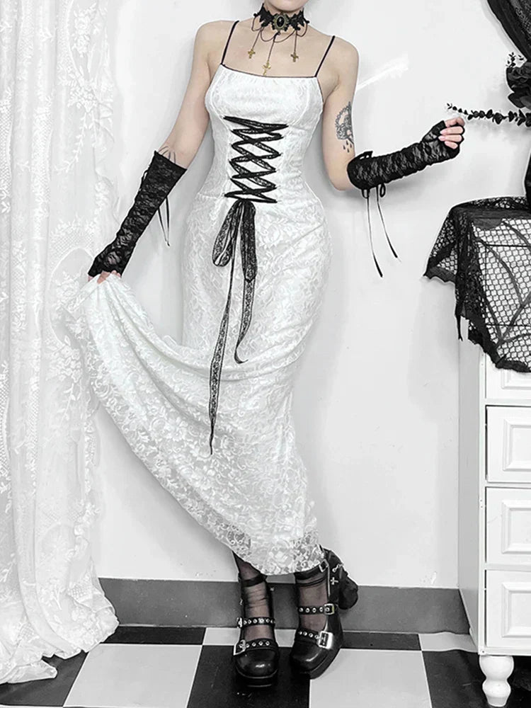 Lace Corset Lace Up Front Mermaid Floor-Length Gown