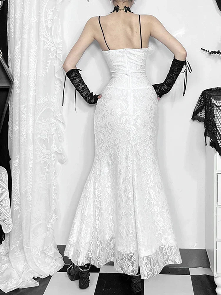 Lace Corset Lace Up Front Mermaid Floor-Length Gown