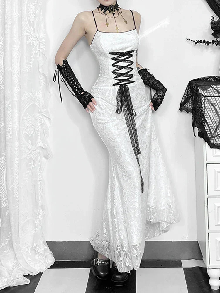 Lace Corset Lace Up Front Mermaid Floor-Length Gown