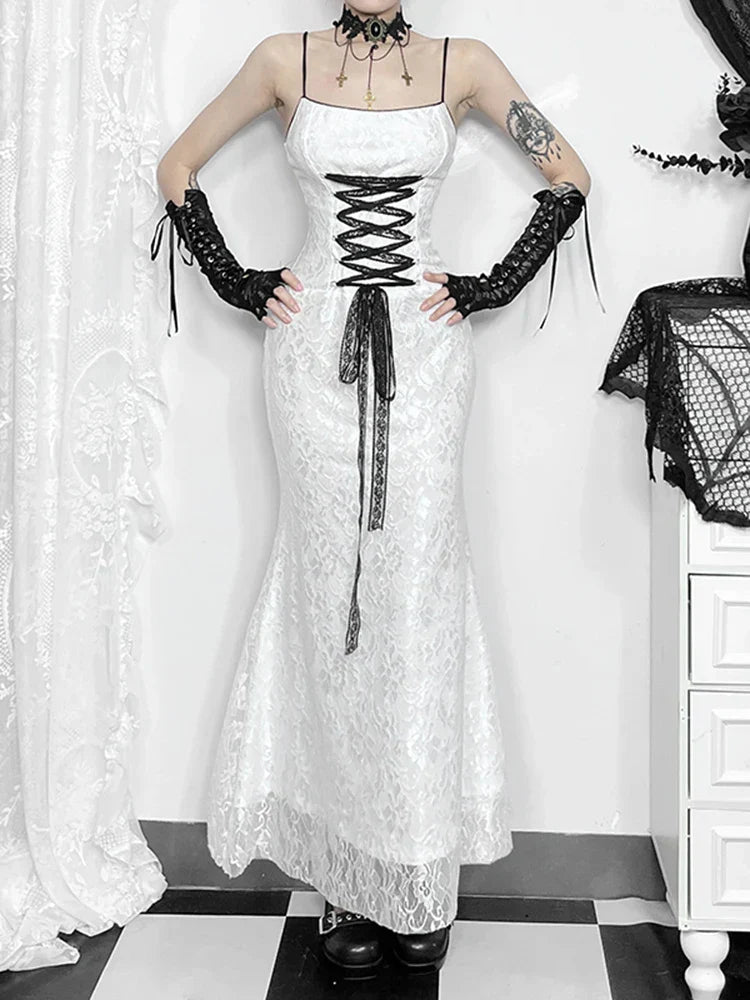 Lace Corset Lace Up Front Mermaid Floor-Length Gown