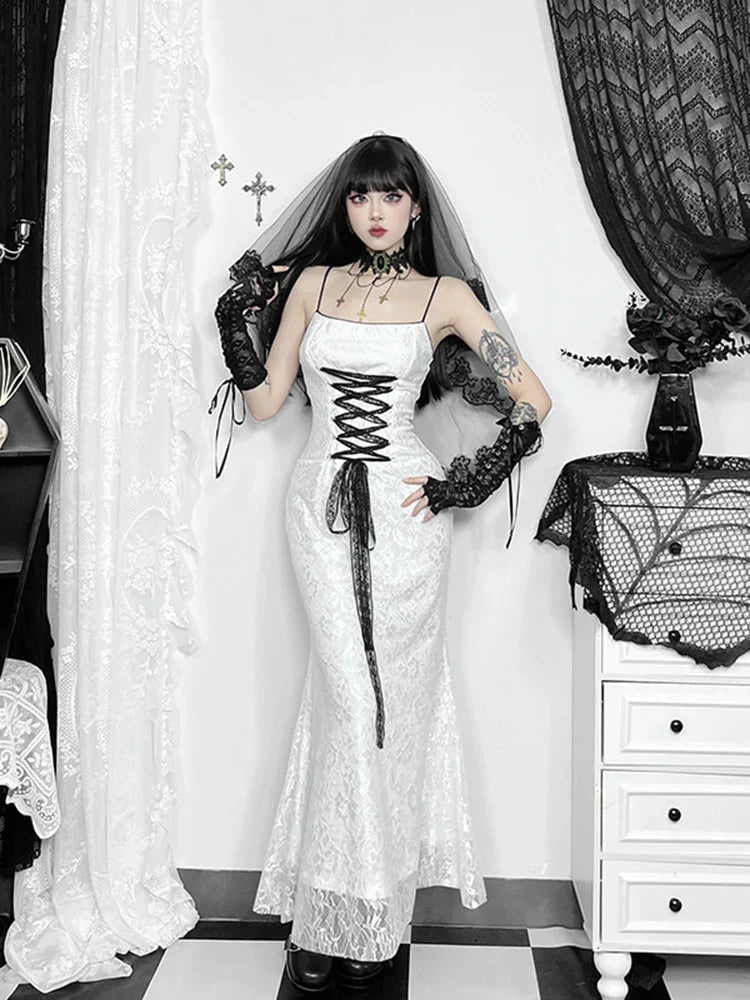 Lace Corset Lace Up Front Mermaid Floor-Length Gown