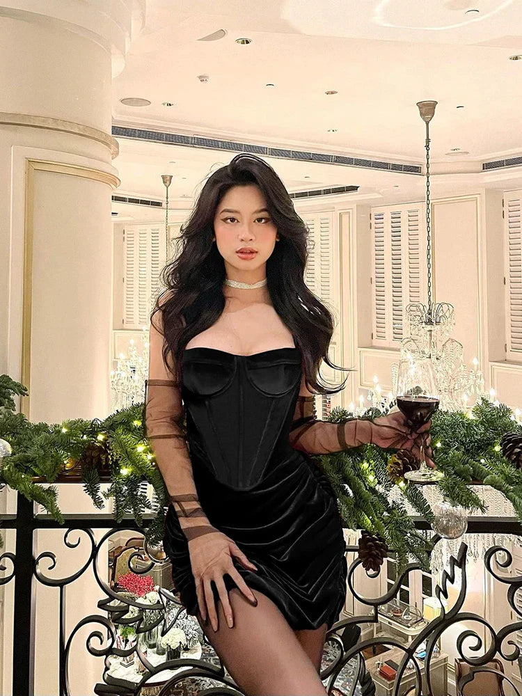 Velvet Corset Sweetheart Bustier Mini Dress