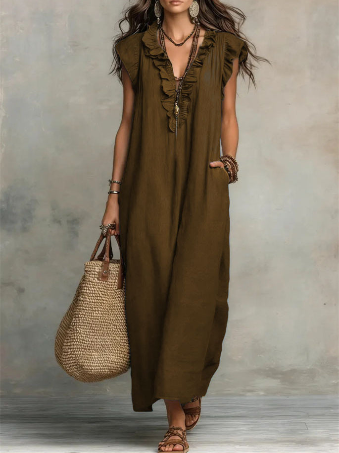 Solid Color Patchwork Dress, Gentle And Simple Long Skirt