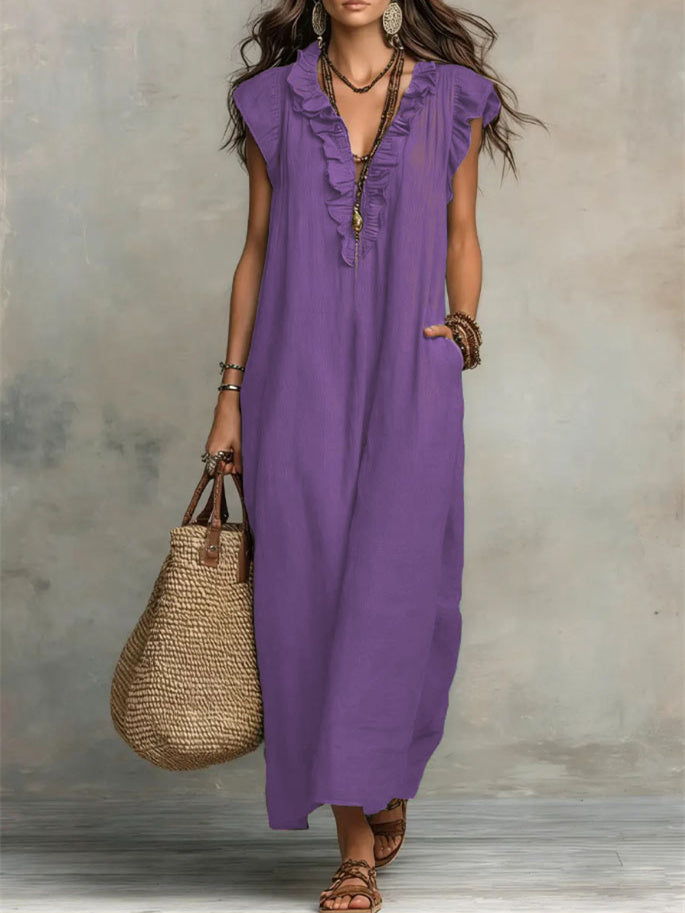 Solid Color Patchwork Dress, Gentle And Simple Long Skirt