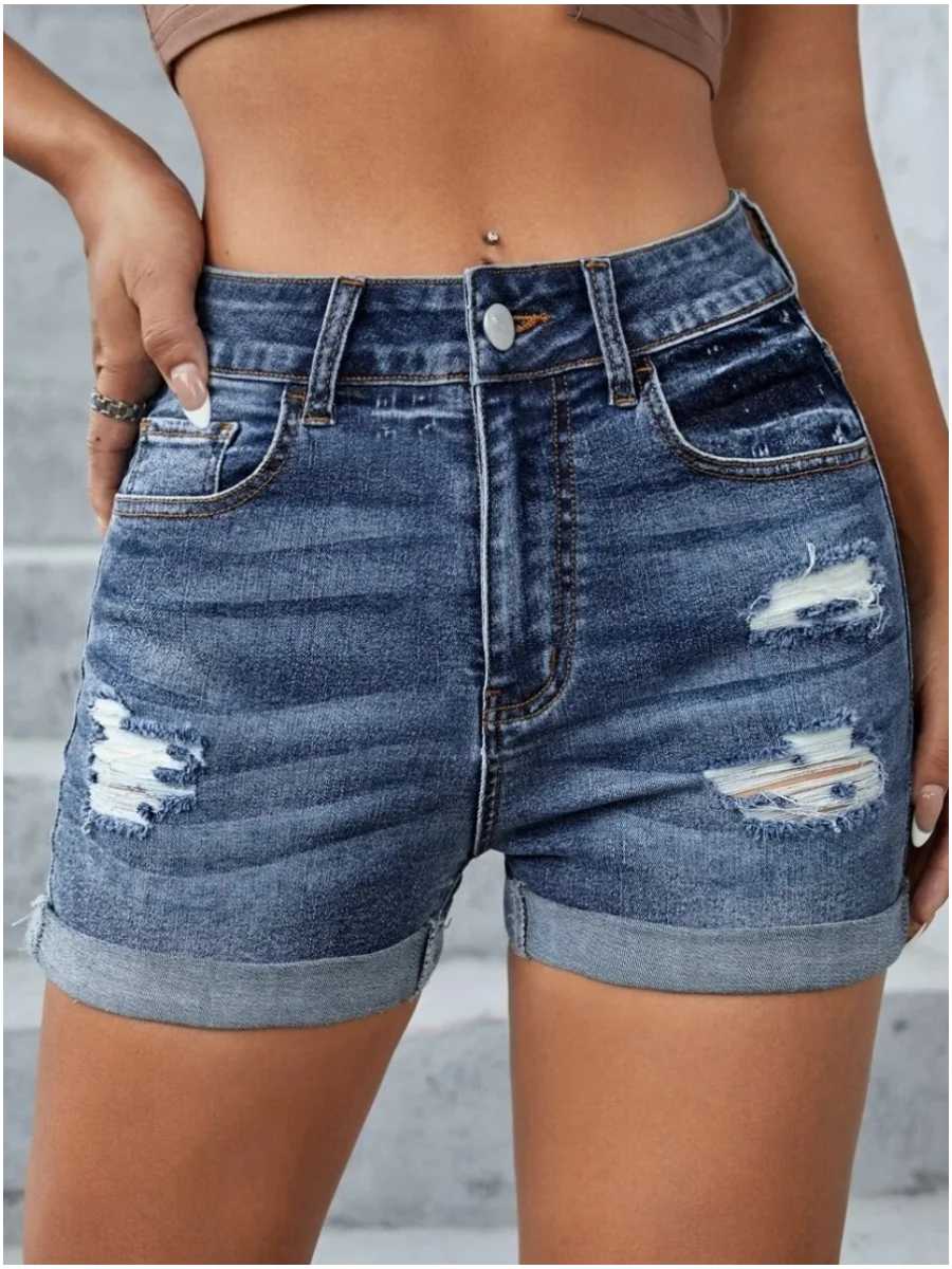 High Waist Ripped Pocket Design Solid Skinny Stretchy Denim Shorts Women Casual Cuffed Hem Hot Jean Pants 5 High Waist Ripped Pocket Design Solid Skinny Stretchy Denim Shorts Women Casual Cuffed Hem Hot Jean Pants