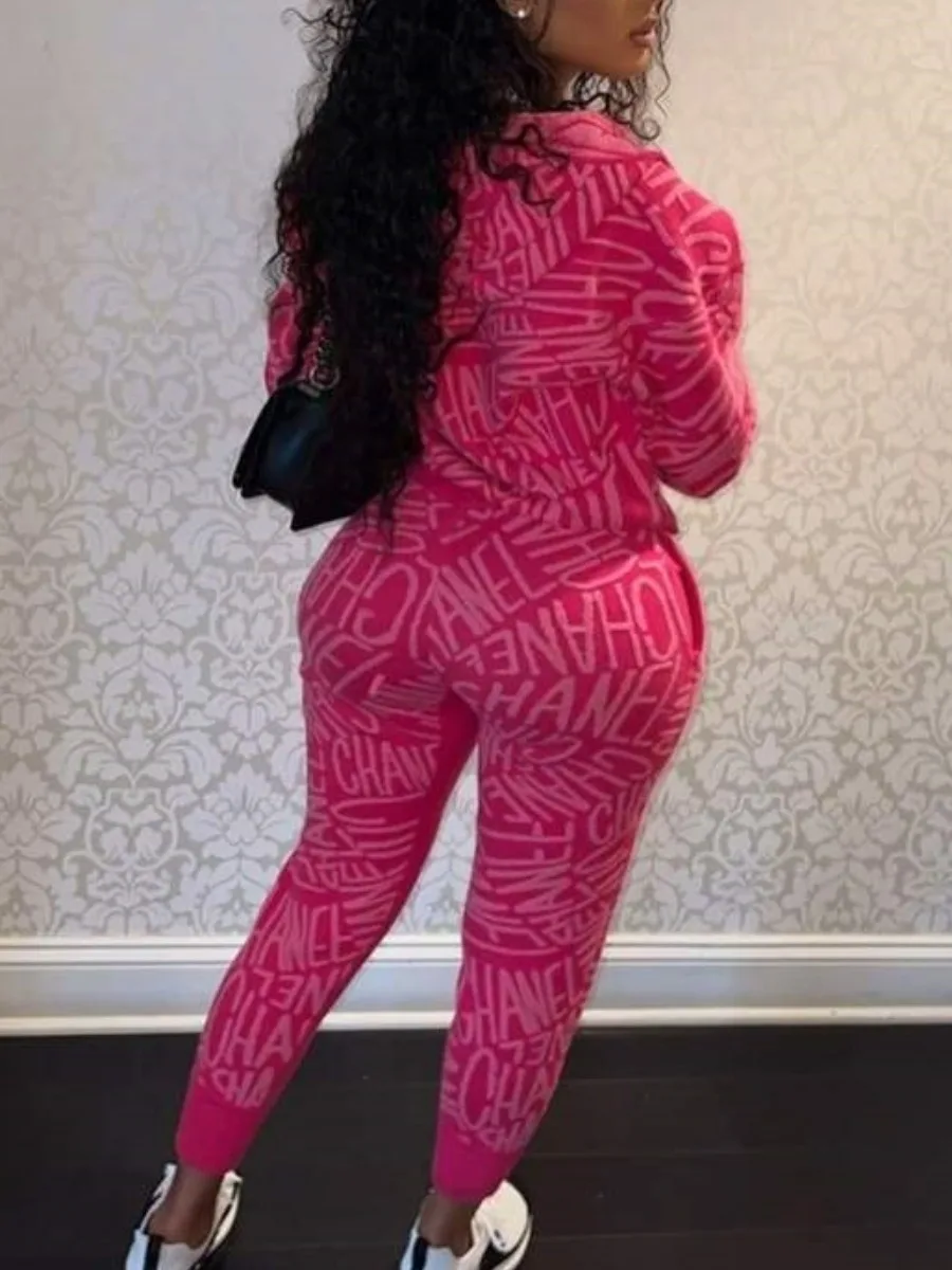 Hooded Collar Letter Print Pants Set Long Sleeve Crop Top Drawstring Trousers Two Piece Fashion for Women 8 Hooded Collar Letter Print Pants Set Long Sleeve Crop Top Drawstring Trousers Two Piece Fashion for Women