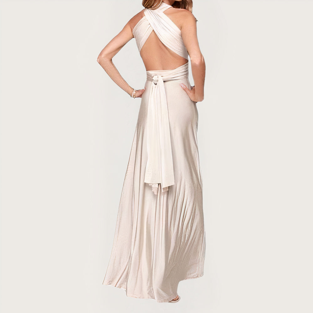Convertible Multiway Halter Wrap Back Tie Bow High-Slit Maxi Gown