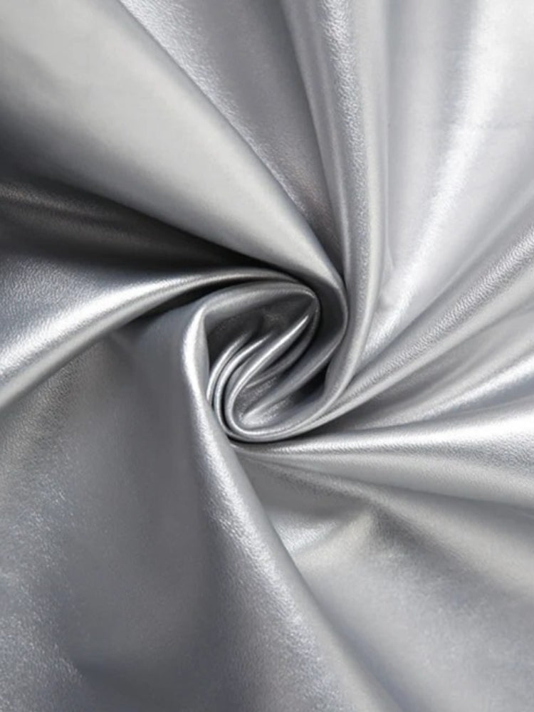 Sleeveless Mock Neck Ruched Crop Top Metallic Pleated Maxi Skirt Set