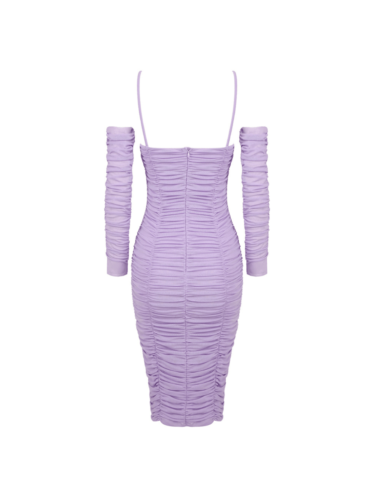Mesh Spaghetti Strap Rosette Keyhole Ruched Bodycon Midi Dress
