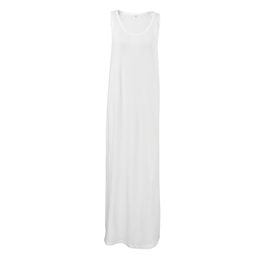 Scoop Neck Sleeveless Knit Maxi Dress and Draped Long Cardigan Two Piece Set