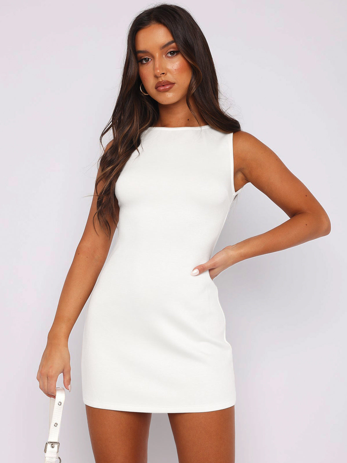 High Boat Neck Sleeveless Bodycon Mini Dress
