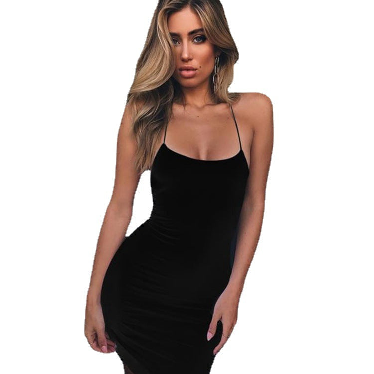 Velvet Scoop Neck Spaghetti Strap Bodycon Mini Dress