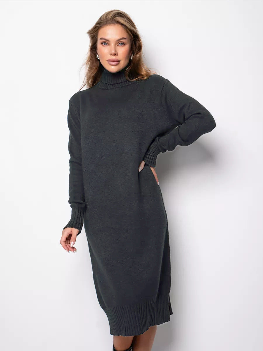 Ribbed Knit Turtleneck Long Sleeve Sweater Mini Dress