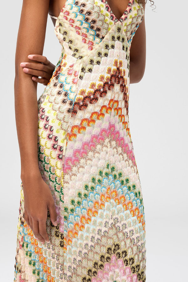 Missoni Summer Knit Colorful Herringbone Print Open Beck Maxi Dress
