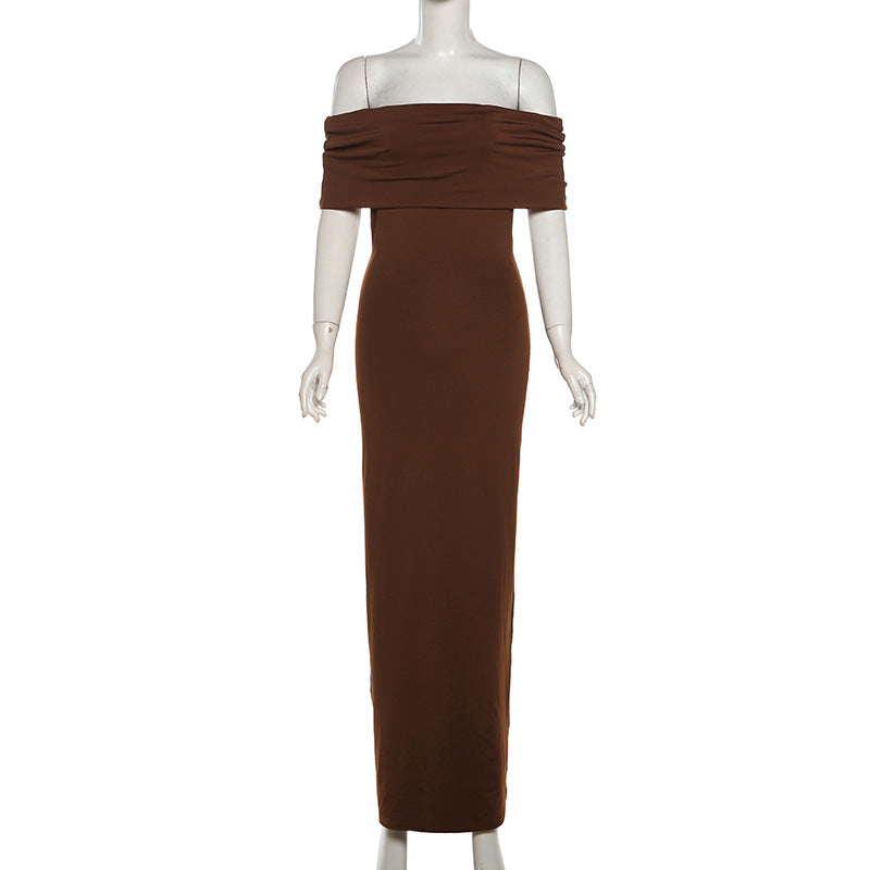 Off Shoulder Twist Back Draped Sleeve Bodycon Maxi Dress