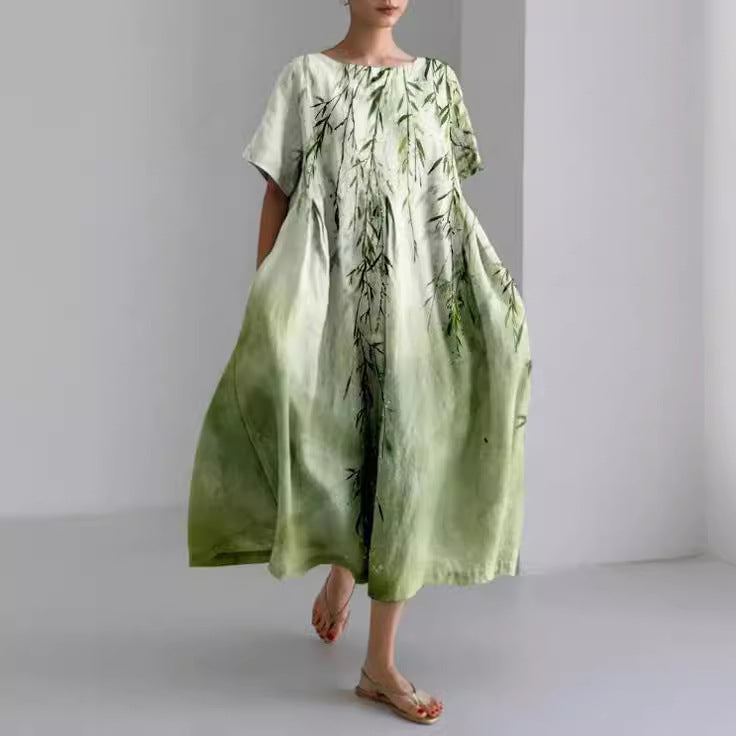 Watercolor Floral Print Tent Sleeve Loose Flowy Maxi Dress
