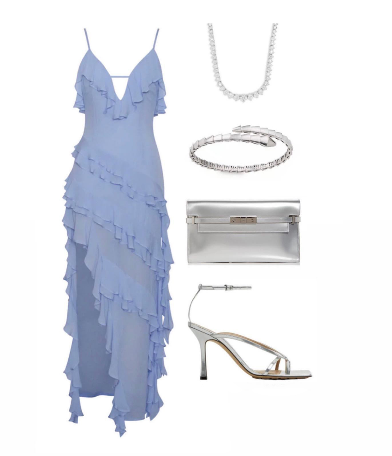 Sexy V-neck Ruffle Irregular Solid Color High Split Layered Dress