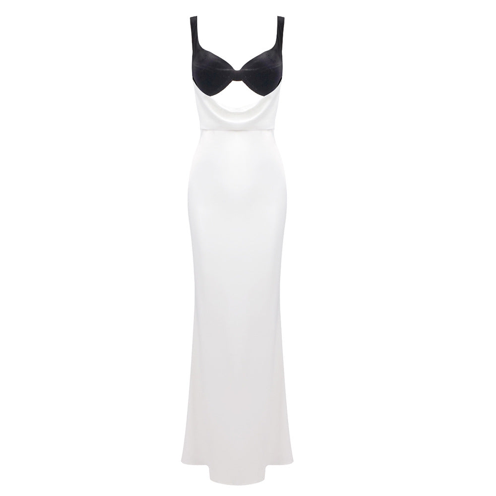 Velvet Cutout Camisole Satin Draped Column Maxi Gown