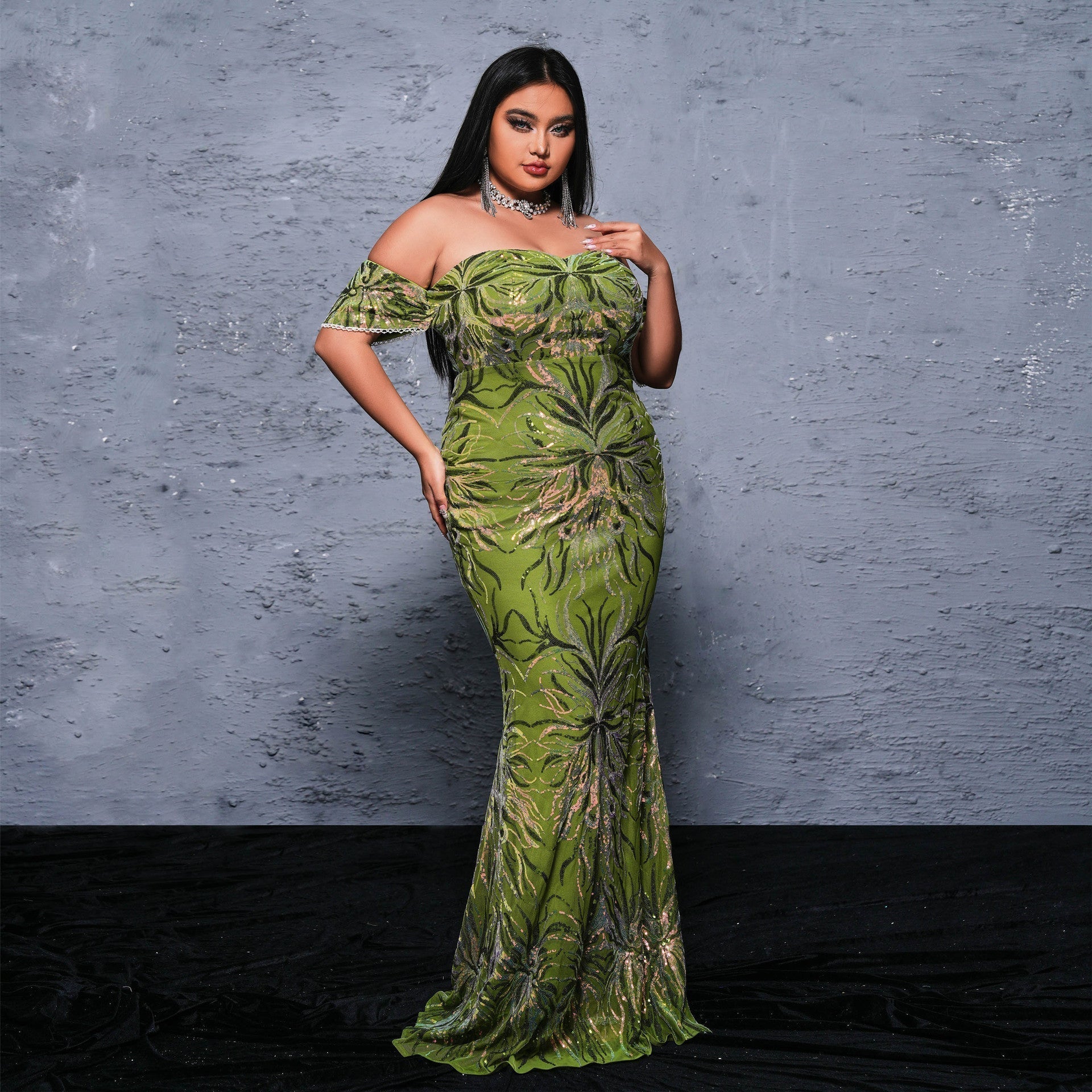 Off-Shoulder Sweetheart Sequin Embellished Mermaid Evening Gown