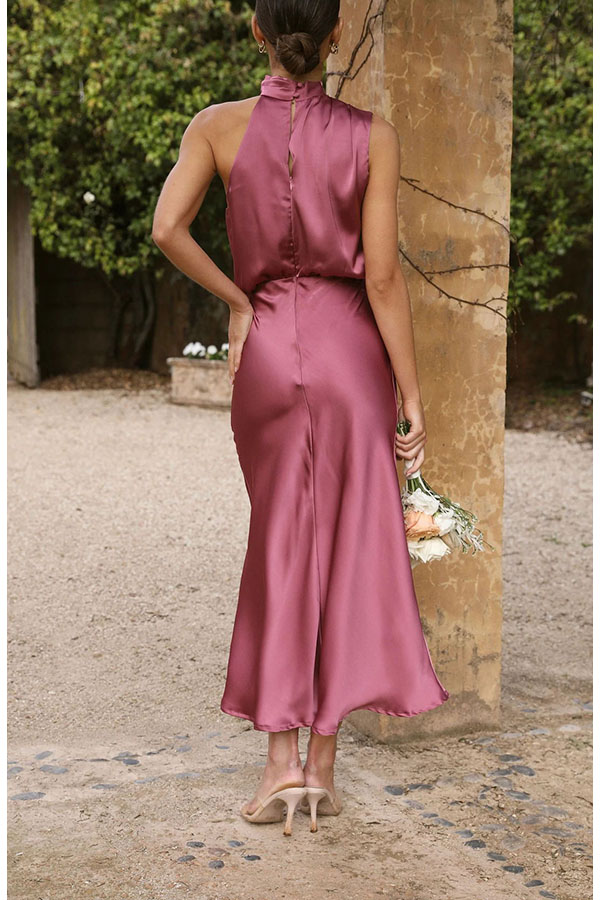 Classic on You Satin High Cowl Neck Top and Elastic Waist Pocket Loose Pants Set