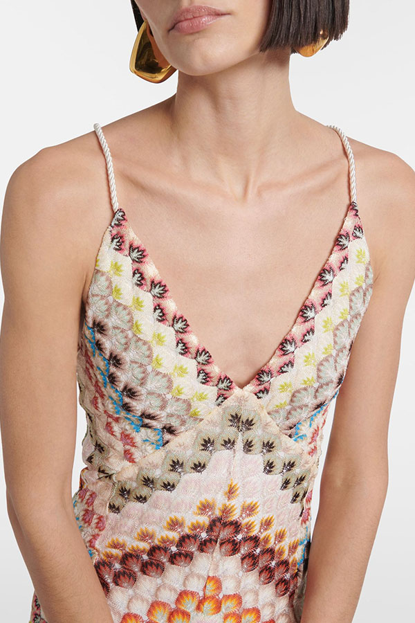Missoni Summer Knit Colorful Herringbone Print Open Beck Maxi Dress