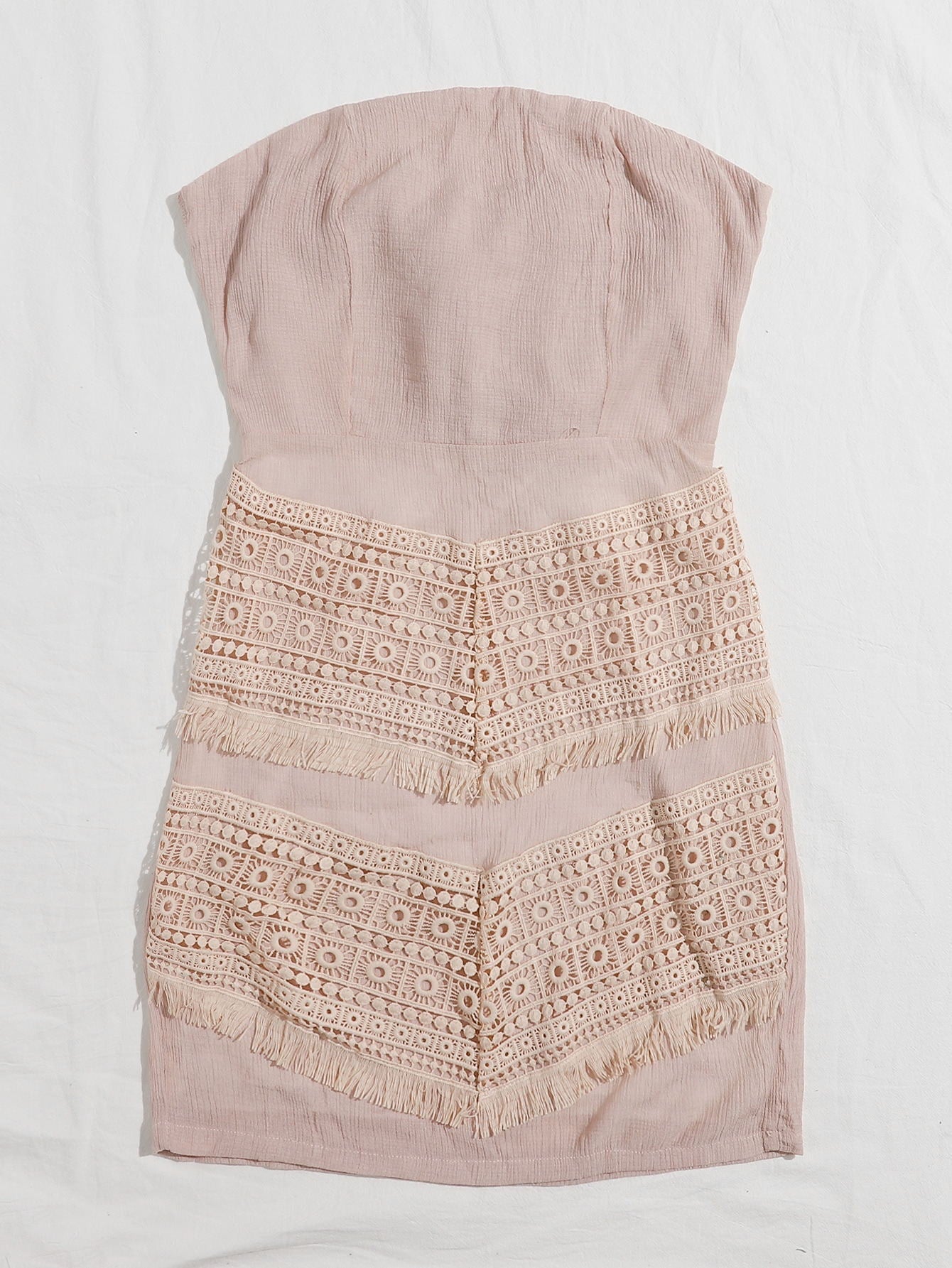 Strapless Lace Chevron Fringe Tiered Bodycon Mini Dress