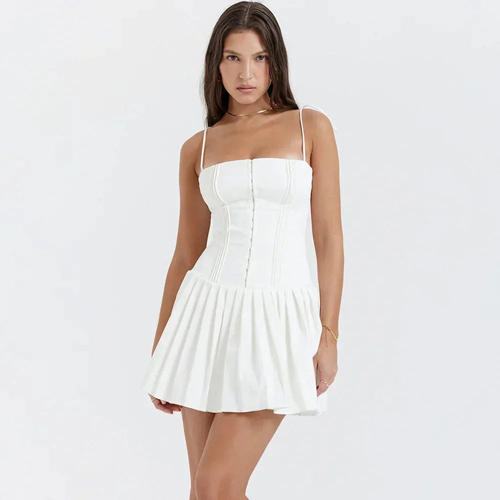 Corset Hook-and-Eye Pleated Skater Mini Dress