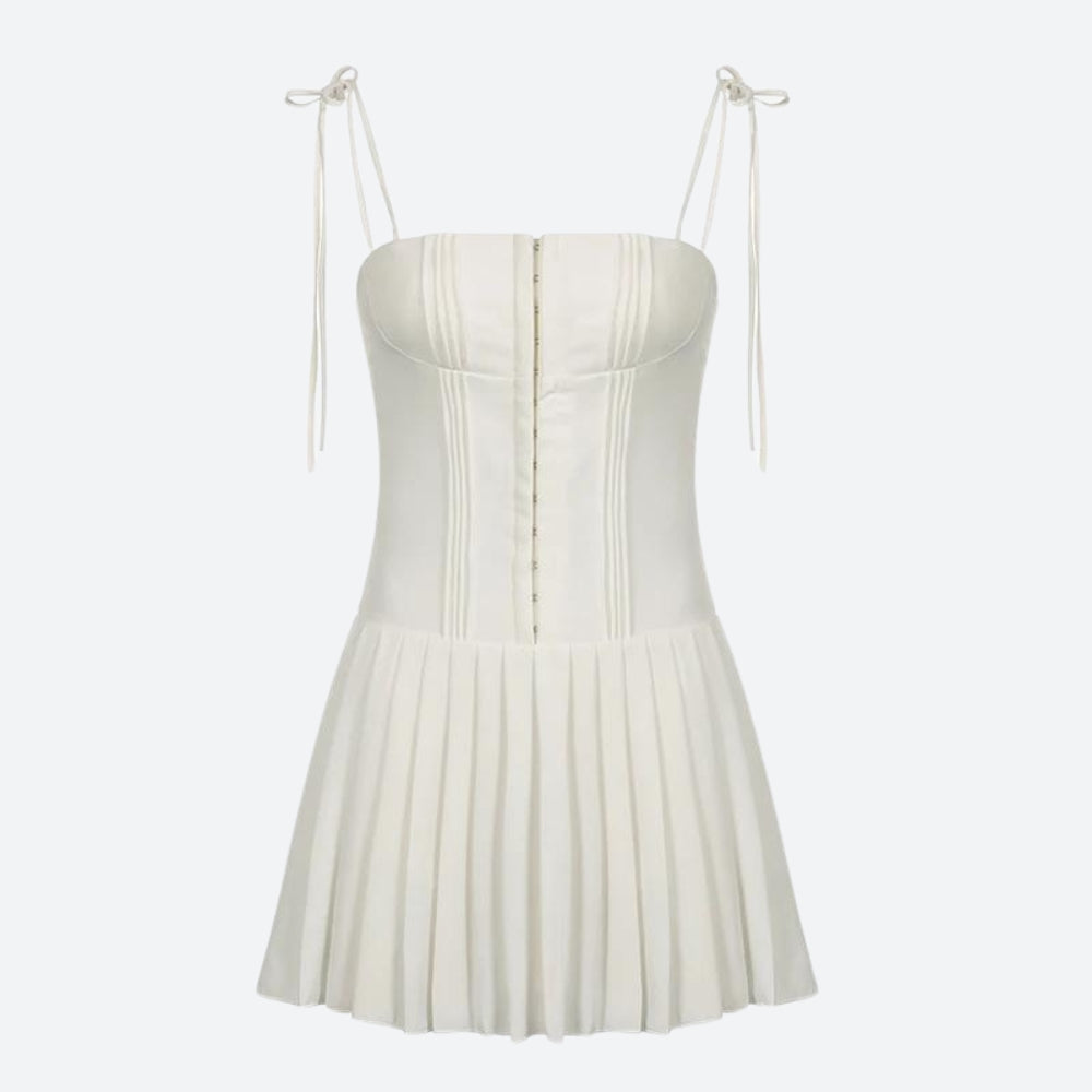 Corset Hook-and-Eye Pleated Skater Mini Dress