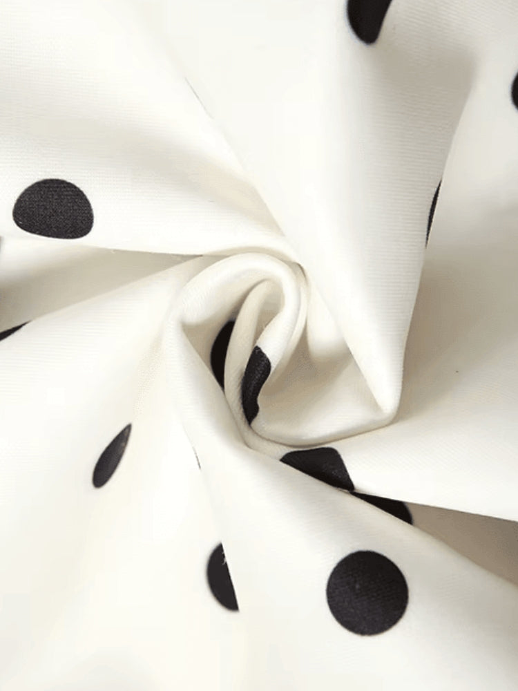 Strapless Polka Dot Back Bow Zip Back Flared Mini Dress