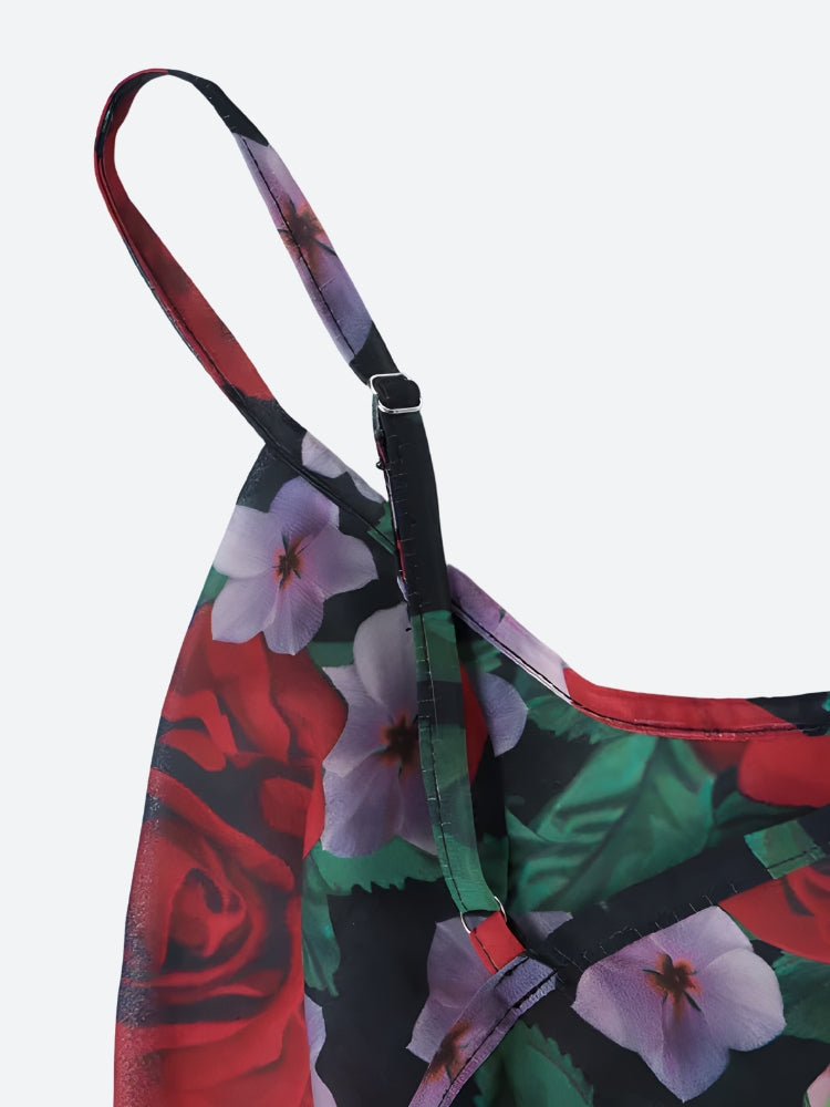 Floral Print Cowl Neck Spaghetti Strap Bodycon Slip Maxi Dress