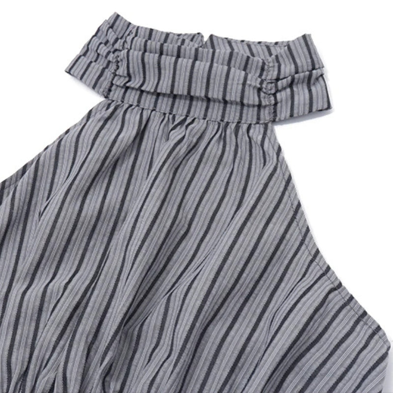 Striped Halter Neck Ruched Waist Sleeveless Maxi Dress