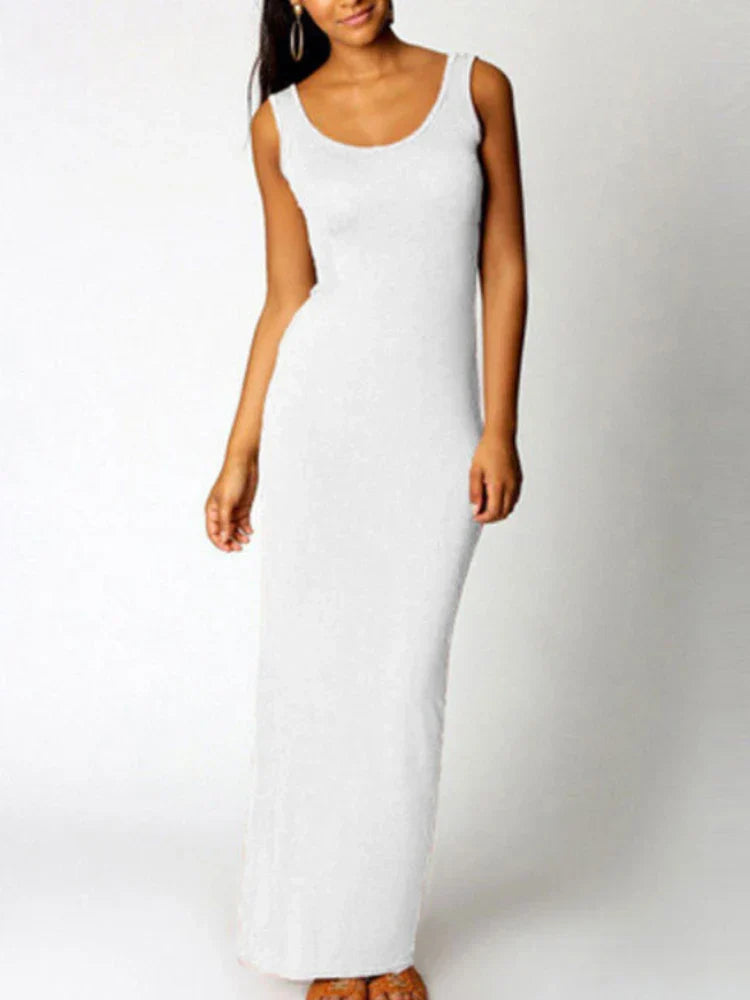 Scoop Neck Tank Strap Sleeveless Bodycon Maxi Dress