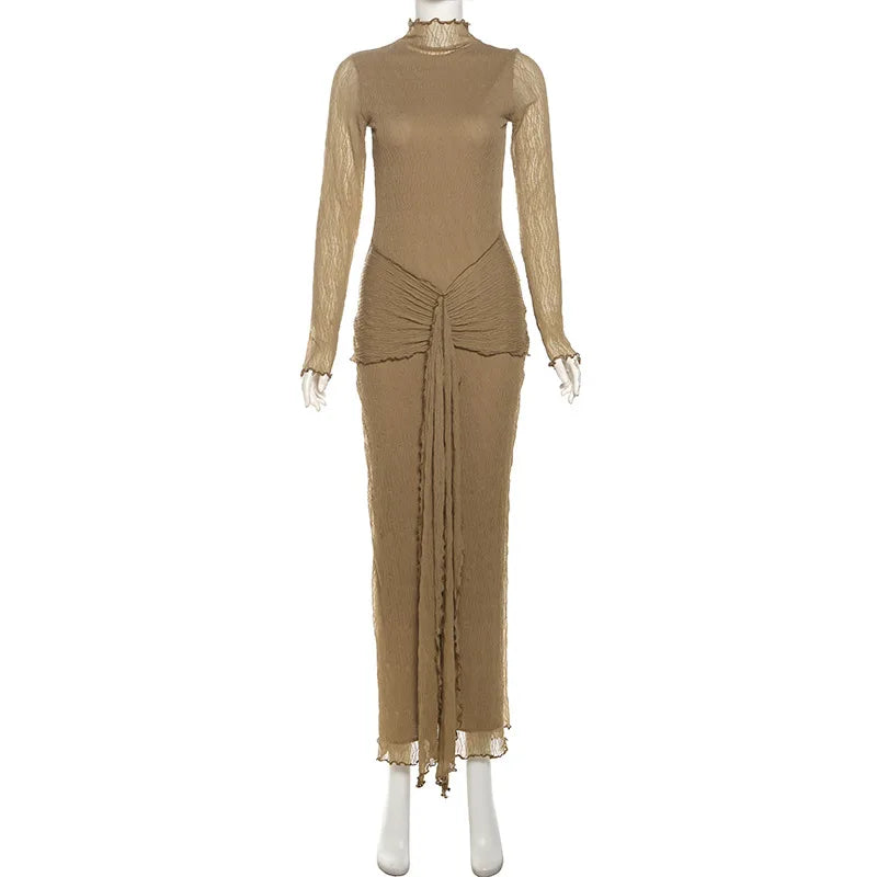 Mock Neck Long Sleeve Textured Knit Waist Tie Two Piece Set