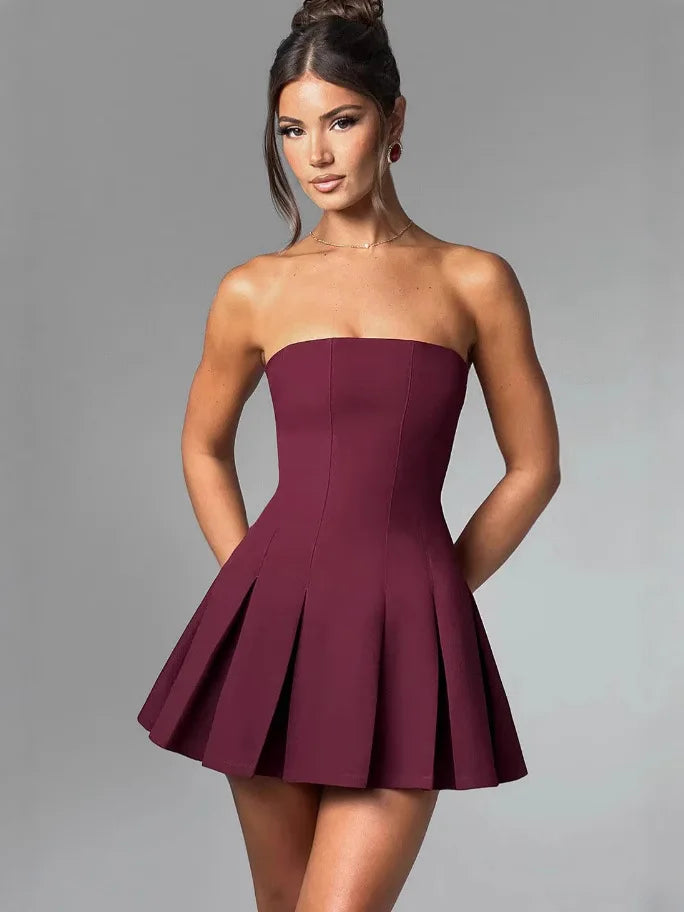 Oversized Bow Strapless Pleated Fit and Flare Mini Dress