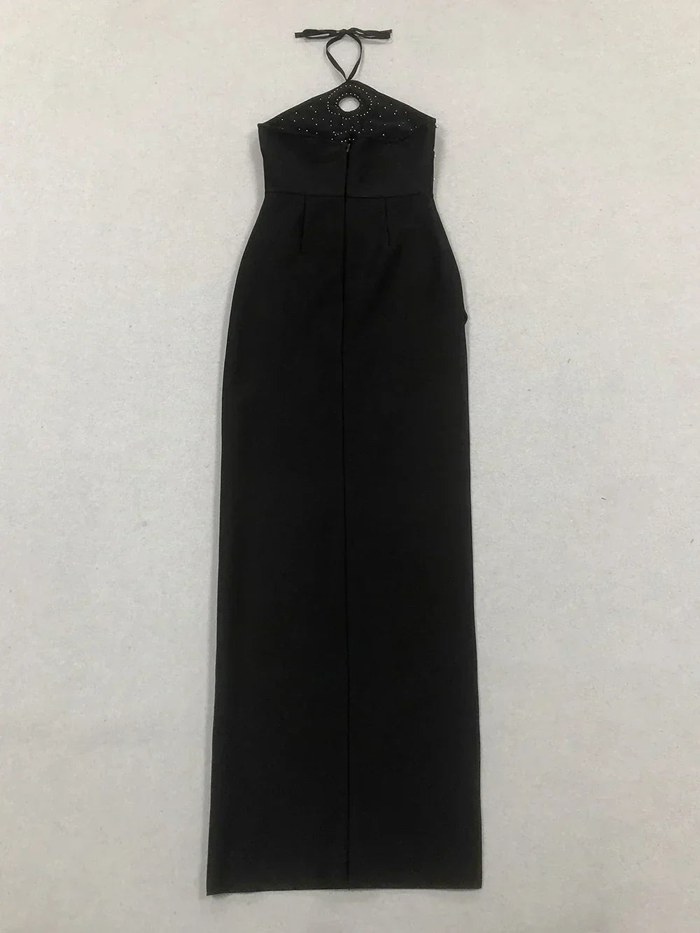 Halter Ring Cut Out Studded Thigh Slit Backless Maxi Gown
