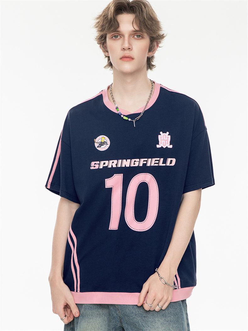 Sweet And Cool Girl Loose V-neck Sports Jersey T-shirt