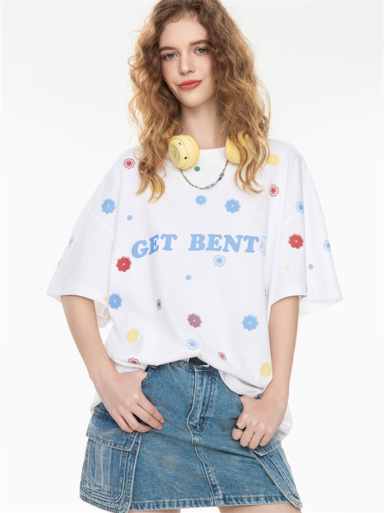 All-over Floral Print Loose-fitting Short-sleeved T-shirt For Couples