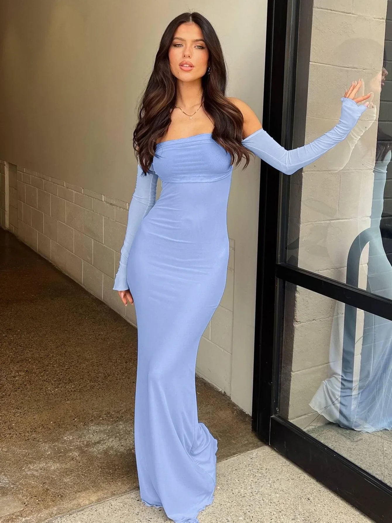 Strapless Bandeau Bodycon Maxi Dress With Detached Long Sleeve Arm Warmers