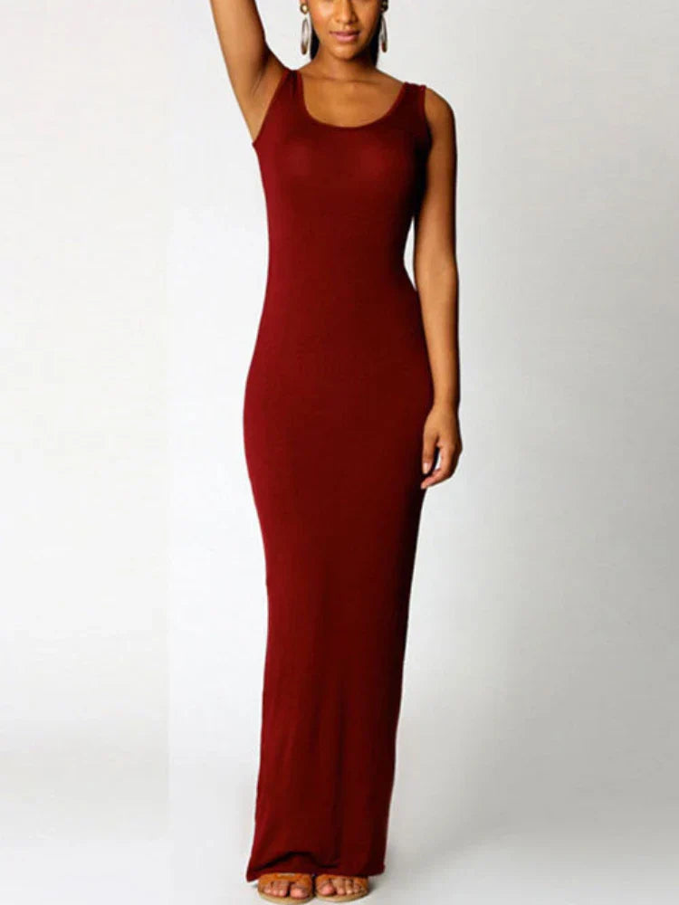 Scoop Neck Tank Strap Sleeveless Bodycon Maxi Dress